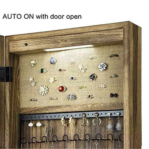 SRIWATANA Jewelry Armoire Cabinet, Solid Wood with Full Length Mirror, Carbonized Black | Vintage Rustic Jewelry Organizer thumbnail 5