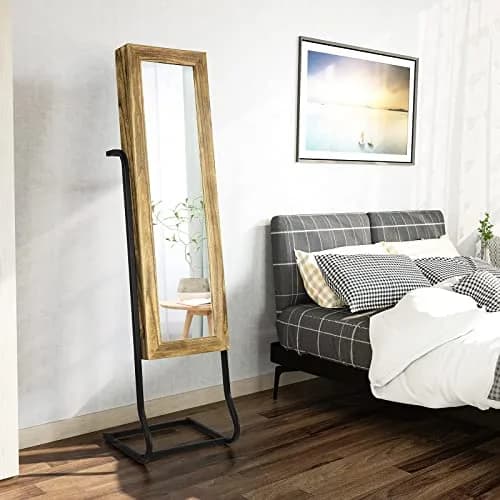 SRIWATANA Jewelry Armoire Cabinet, Solid Wood with Full Length Mirror, Carbonized Black | Vintage Rustic Jewelry Organizer thumbnail 9