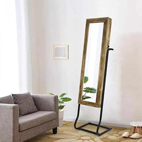 SRIWATANA Jewelry Armoire Cabinet, Solid Wood with Full Length Mirror, Carbonized Black | Vintage Rustic Jewelry Organizer thumbnail 2