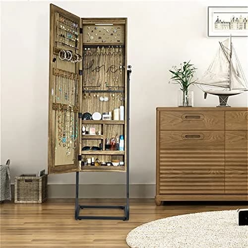 SRIWATANA Jewelry Armoire Cabinet, Solid Wood with Full Length Mirror, Carbonized Black | Vintage Rustic Jewelry Organizer thumbnail 3