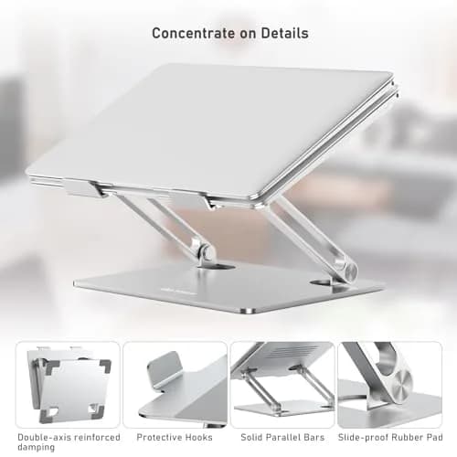 BoYata Adjustable Aluminum Laptop Stand for 15-Inch Laptops, Silver | Ergonomic Z-Type Design with Ventilation thumbnail 4