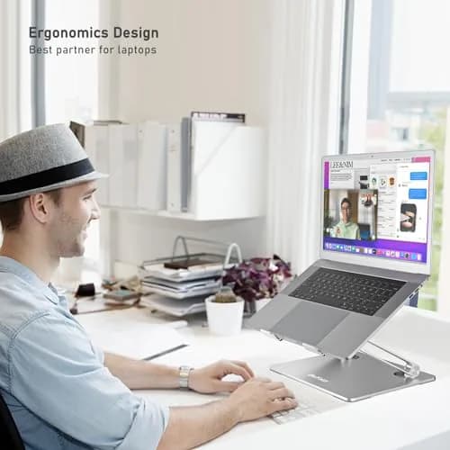 BoYata Adjustable Aluminum Laptop Stand for 15-Inch Laptops, Silver | Ergonomic Z-Type Design with Ventilation thumbnail 5