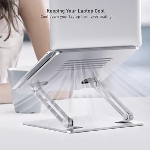 BoYata Adjustable Aluminum Laptop Stand for 15-Inch Laptops, Silver | Ergonomic Z-Type Design with Ventilation thumbnail 6