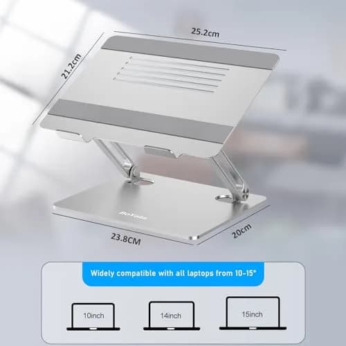 BoYata Adjustable Aluminum Laptop Stand for 15-Inch Laptops, Silver | Ergonomic Z-Type Design with Ventilation thumbnail 2
