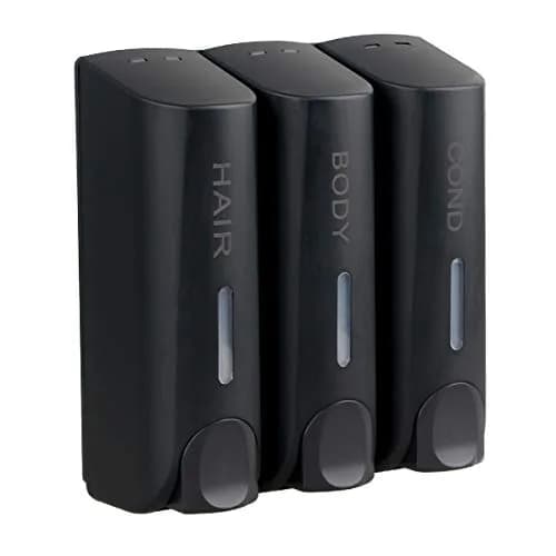 AUMIO Black 3 Chamber Shower Soap Dispenser Set | 350ml Each, Wall Mounted, No Drill — Black 3 Chamber