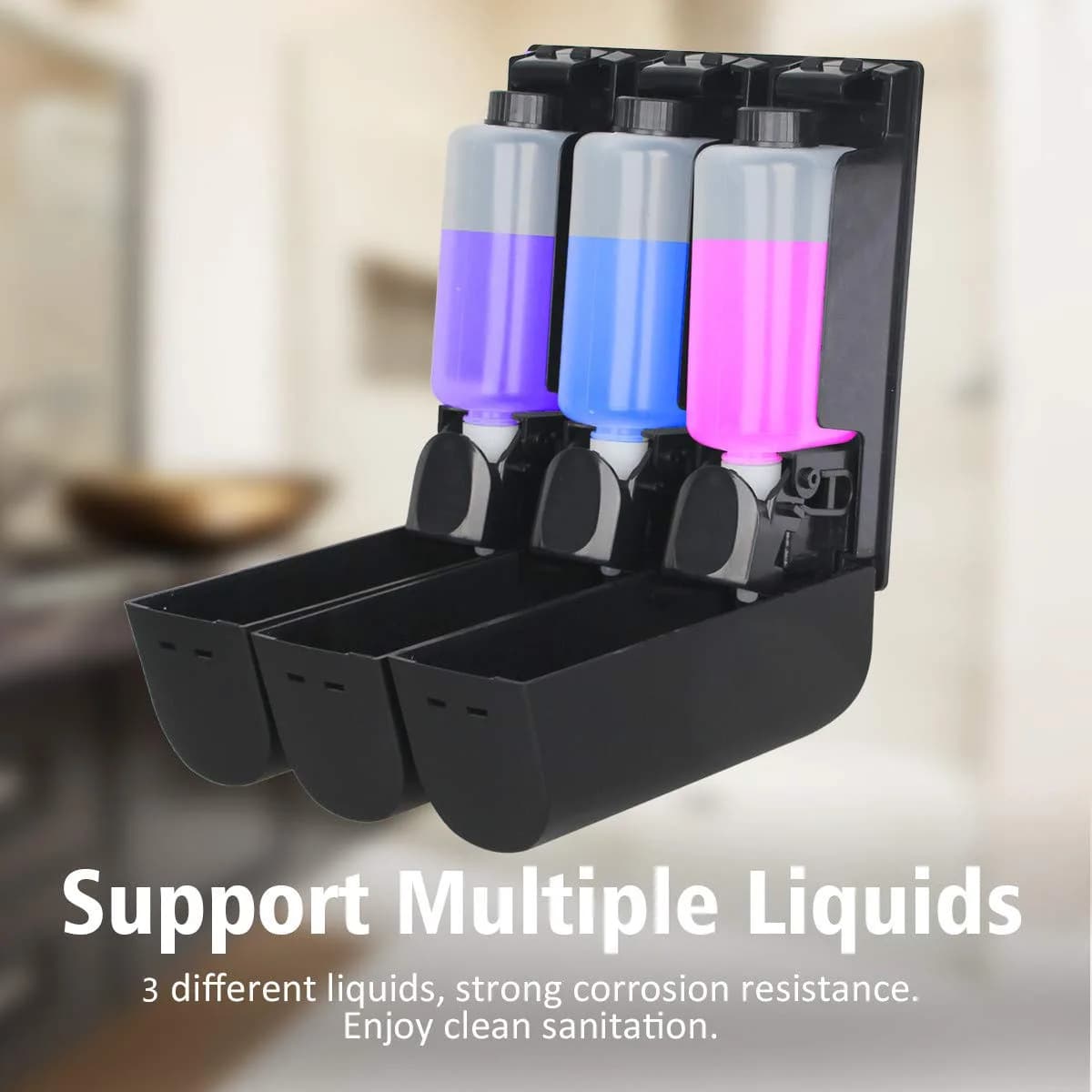 AUMIO Black 3 Chamber Shower Soap Dispenser Set | 350ml Each, Wall Mounted, No Drill - view 4