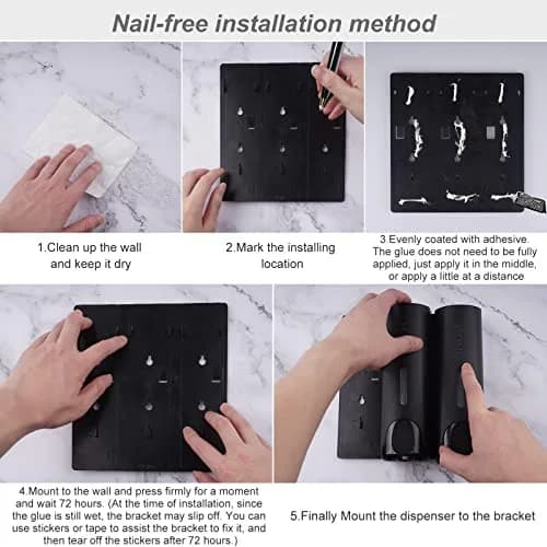 AUMIO Black 3 Chamber Shower Soap Dispenser Set | 350ml Each, Wall Mounted, No Drill thumbnail 5
