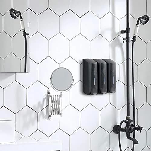 AUMIO Black 3 Chamber Shower Soap Dispenser Set | 350ml Each, Wall Mounted, No Drill thumbnail 7