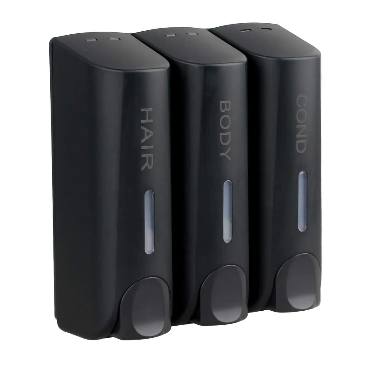 AUMIO Black 3 Chamber Shower Soap Dispenser Set | 350ml Each, Wall Mounted, No Drill - main product image