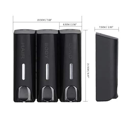 AUMIO Black 3 Chamber Shower Soap Dispenser Set | 350ml Each, Wall Mounted, No Drill thumbnail 2