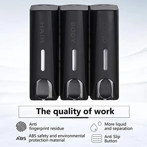 AUMIO Black 3 Chamber Shower Soap Dispenser Set | 350ml Each, Wall Mounted, No Drill thumbnail 3