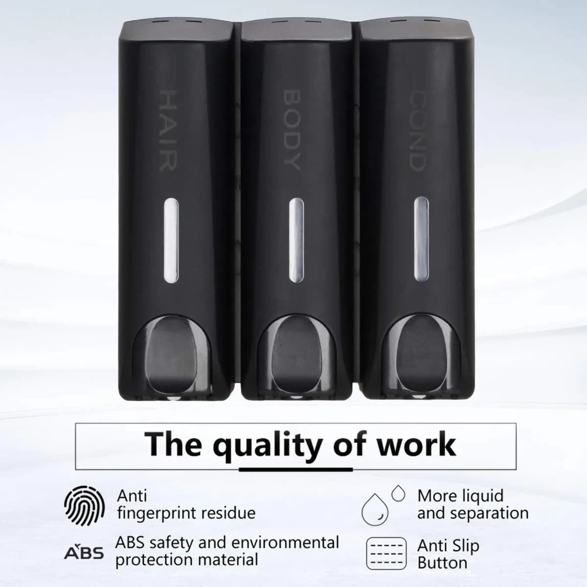 AUMIO Black 3 Chamber Shower Soap Dispenser Set | 350ml Each, Wall Mounted, No Drill - view 3