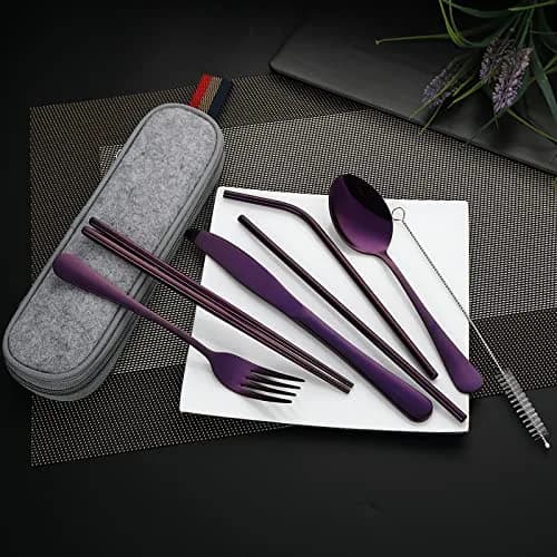 DEVICO Portable Flatware Set 8-Piece | Food-Grade Stainless Steel Camping Utensils in Purple thumbnail 6
