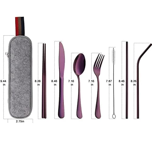 DEVICO Portable Flatware Set 8-Piece | Food-Grade Stainless Steel Camping Utensils in Purple thumbnail 2