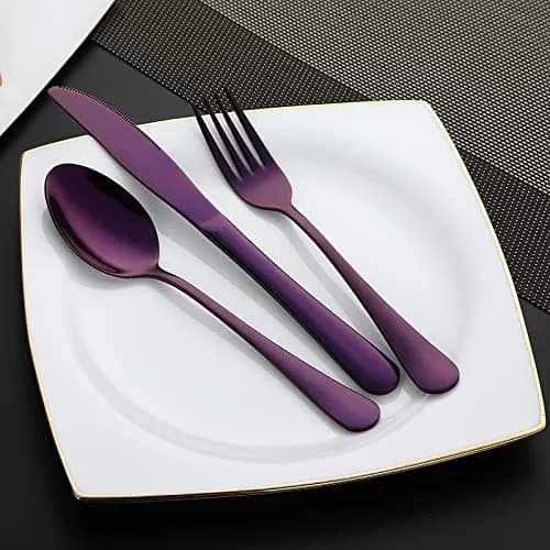 DEVICO Portable Flatware Set 8-Piece | Food-Grade Stainless Steel Camping Utensils in Purple thumbnail 3