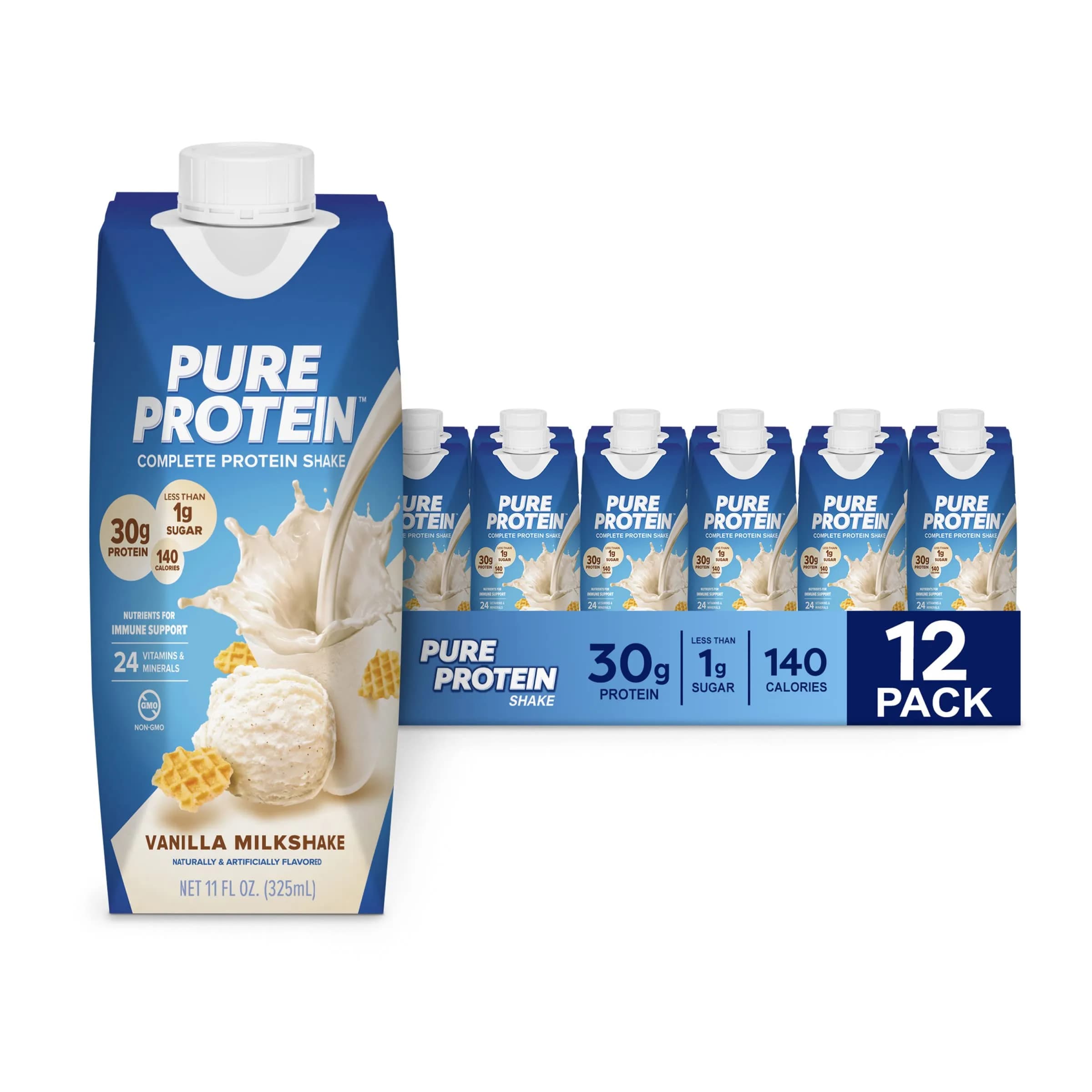 Pure Protein Vanilla Protein Shake 355ml (11 Fl Oz) | 30g Complete Protein, Low Sugar, Keto-Friendly