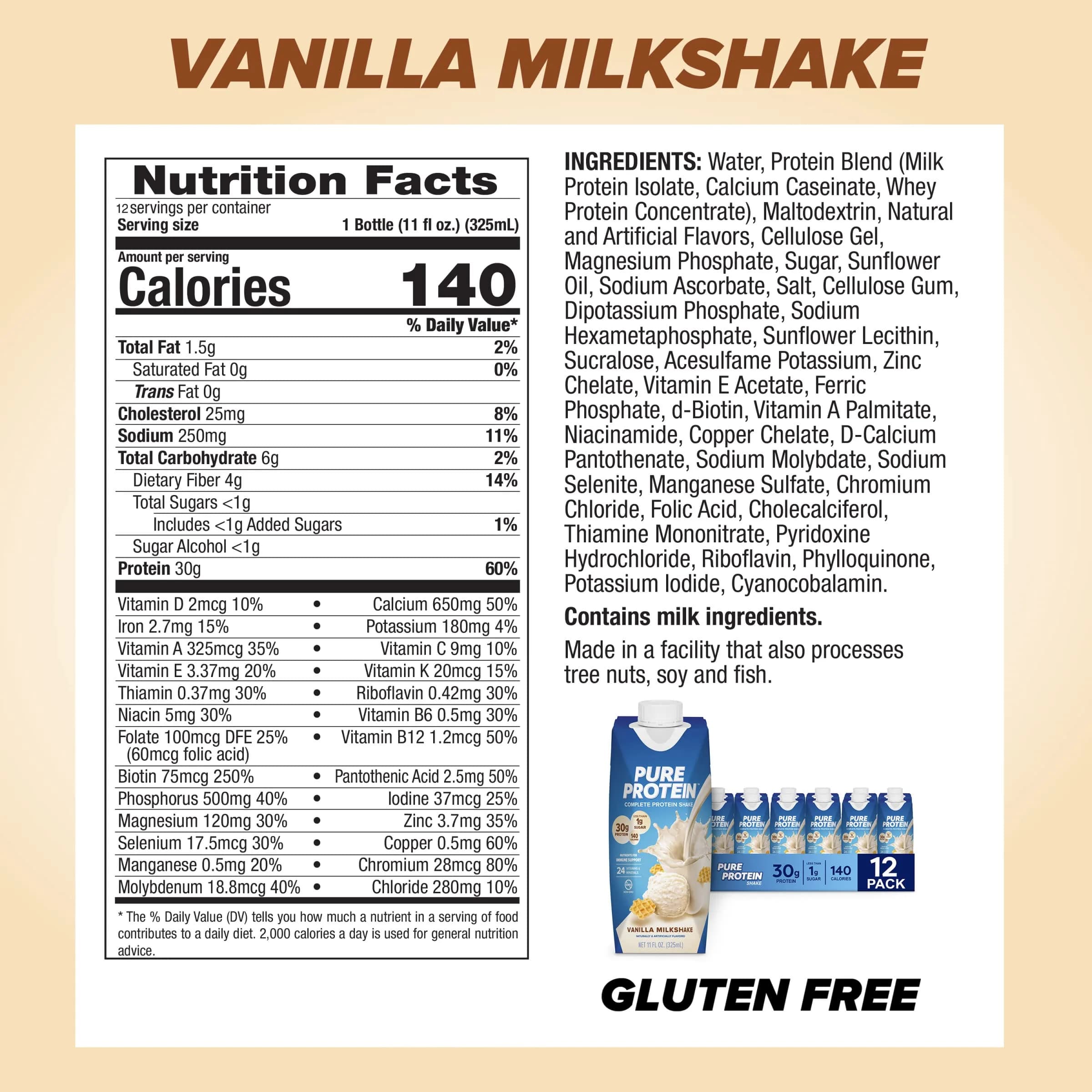 Pure Protein Vanilla Protein Shake 355ml (11 Fl Oz) | 30g Complete Protein, Low Sugar, Keto-Friendly - view 3