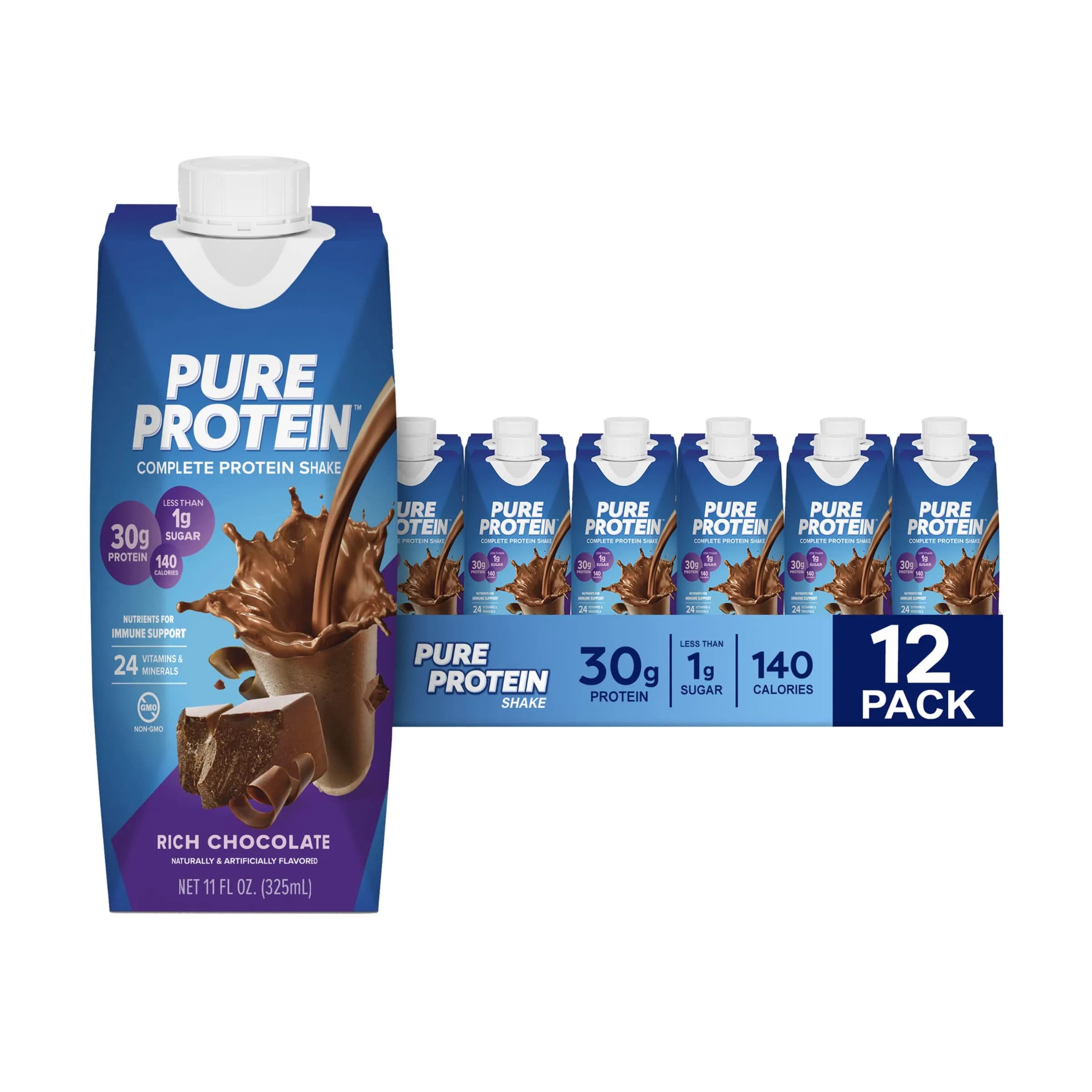 Pure Protein Chocolate Protein Shake 11 Fl Oz (132 Fl Oz) | 30g Protein Per Serving, Keto-Friendly, Immune Support — Chocolate
