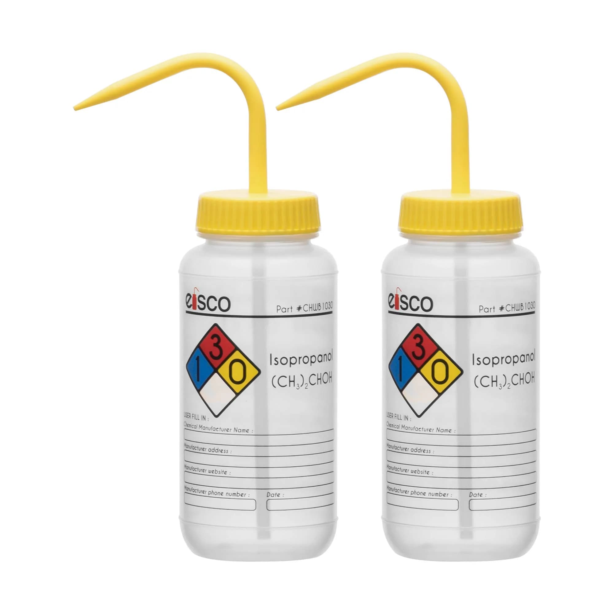 EISCO 2PK Isopropanol Wash Bottles 500ml (16.9 Fl Oz) | GHS & OSHA Compliant Labeling