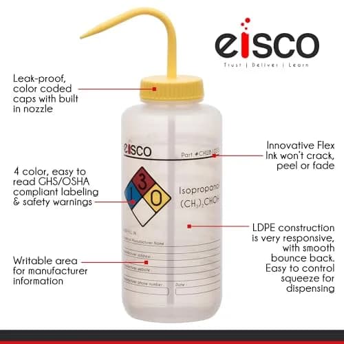 EISCO 2PK Isopropanol Wash Bottles 500ml (16.9 Fl Oz) | GHS & OSHA Compliant Labeling thumbnail 4