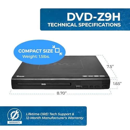 OREI Region Free HDMI DVD Player - Supports 1080P, Multi Zone, Compact, USB Input, Worldwide Voltage thumbnail 5