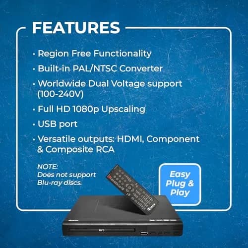 OREI Region Free HDMI DVD Player - Supports 1080P, Multi Zone, Compact, USB Input, Worldwide Voltage thumbnail 9