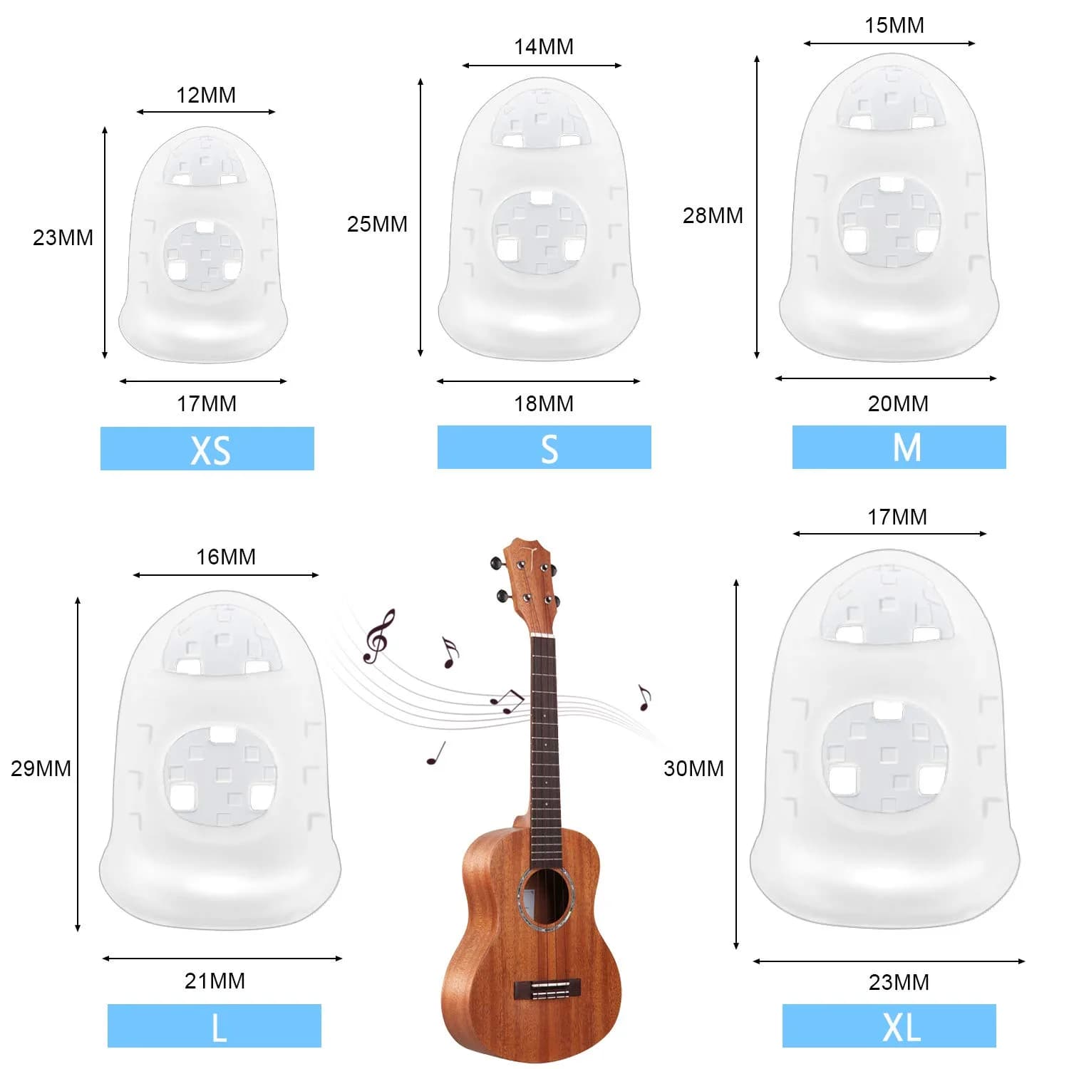 AUGSUN Silicone Guitar Fingertip Protectors & Celluloid Picks | 40 Protectors (5 Sizes) + 10 Picks - view 2