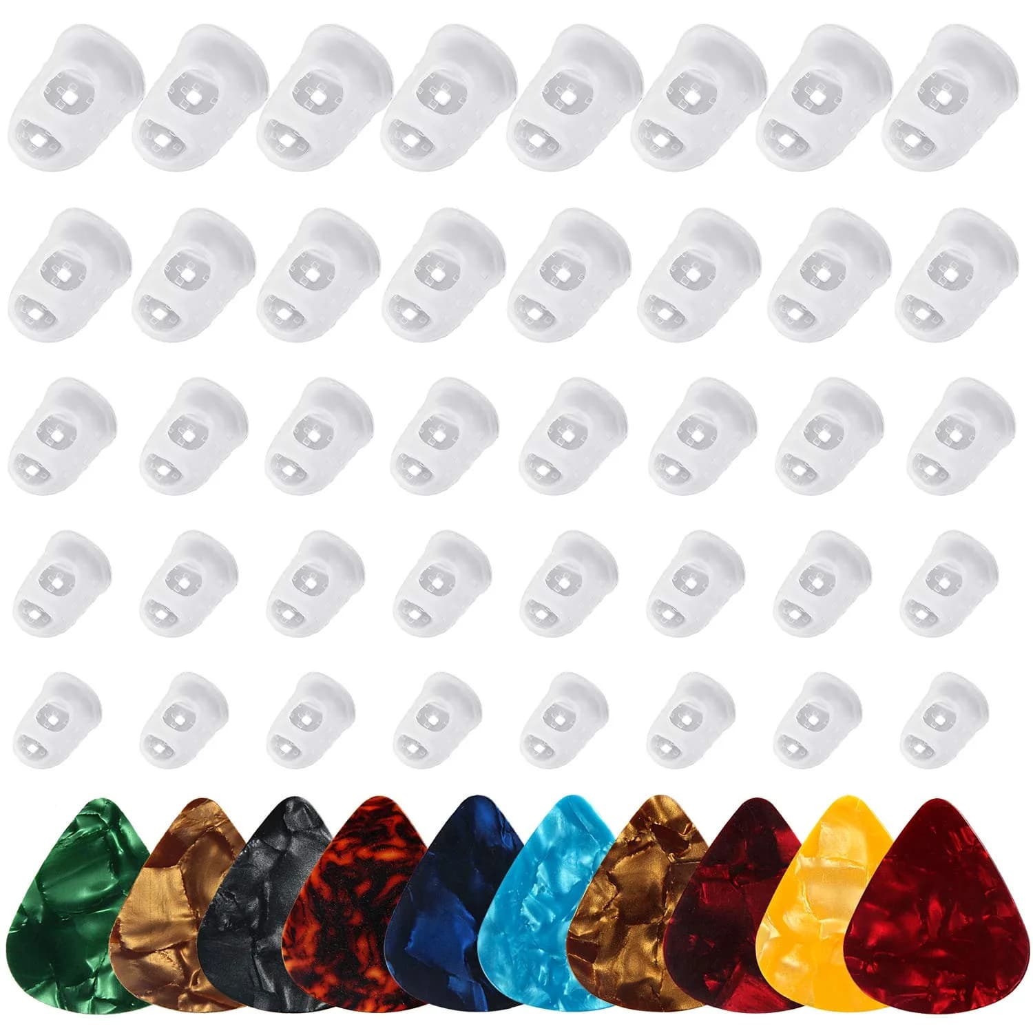 AUGSUN Silicone Guitar Fingertip Protectors & Celluloid Picks | 40 Protectors (5 Sizes) + 10 Picks - view 3