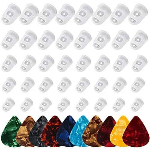 AUGSUN Silicone Guitar Fingertip Protectors & Celluloid Picks | 40 Protectors (5 Sizes) + 10 Picks thumbnail 3