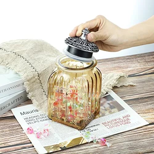 SOCOSY Vintage Crystal Glass Candy Jar with Lid 30 oz | Elegant Kitchen Storage & Wedding Gift thumbnail 3
