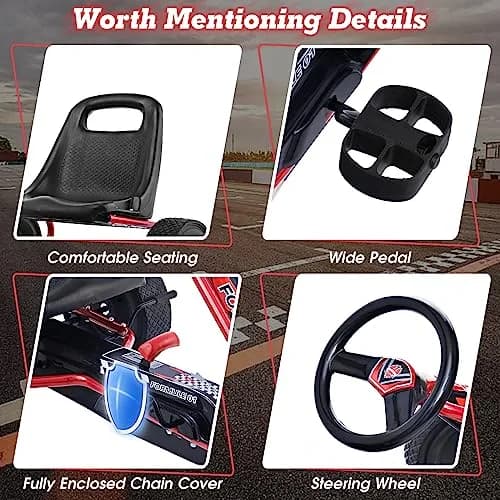 HONEY JOY Go Kart for Kids 4 Wheel Off-Road Pedal Ride On | Adjustable Seat & Safety thumbnail 5