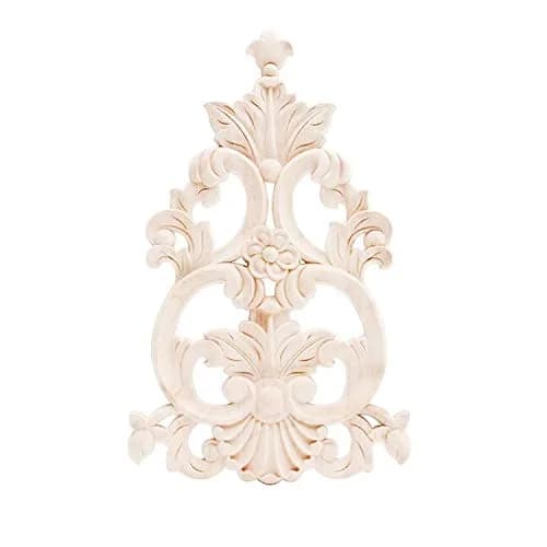 Beoot Unpainted Wood Carved Corner Furniture Onlay Applique 30x19cm (11.81x7.48inch) | European Style Floral Wood Carving thumbnail 1