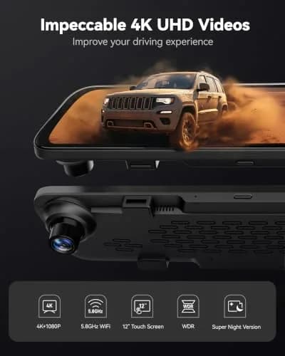 WOLFBOX G840S 12" 4K Mirror Dash Cam with GPS & 32GB Card | Night Vision, Dual Recording, Parking Monitor thumbnail 2