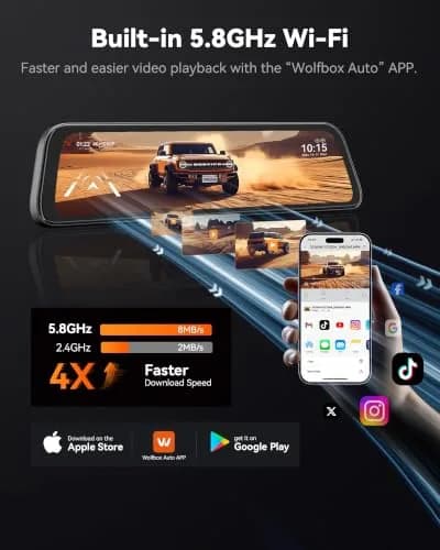 WOLFBOX G840S 12" 4K Mirror Dash Cam with GPS & 32GB Card | Night Vision, Dual Recording, Parking Monitor thumbnail 4