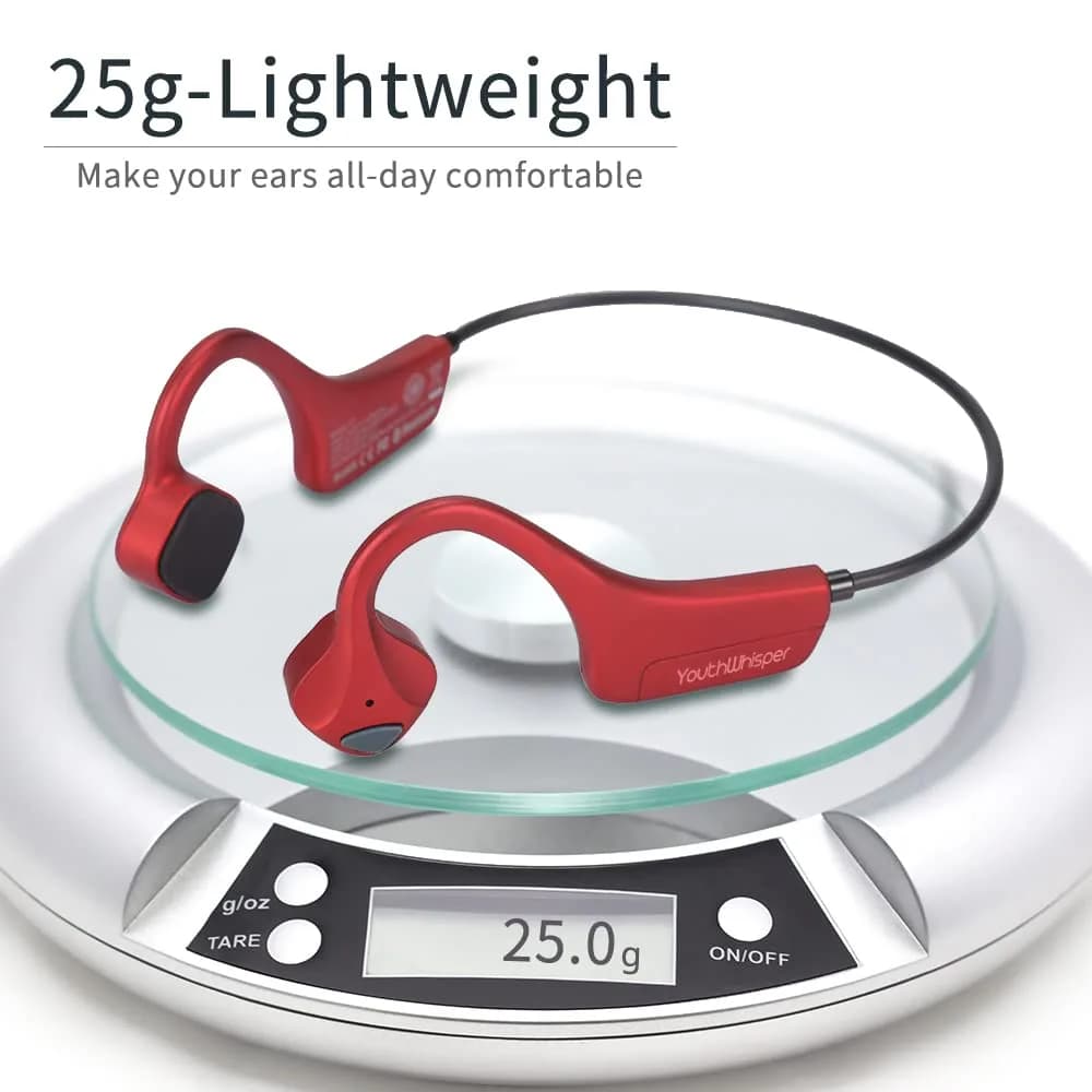 YouthWhisper Bone Conduction Headphones Bluetooth - Open-Ear Red | 28g (0.99oz) - view 5