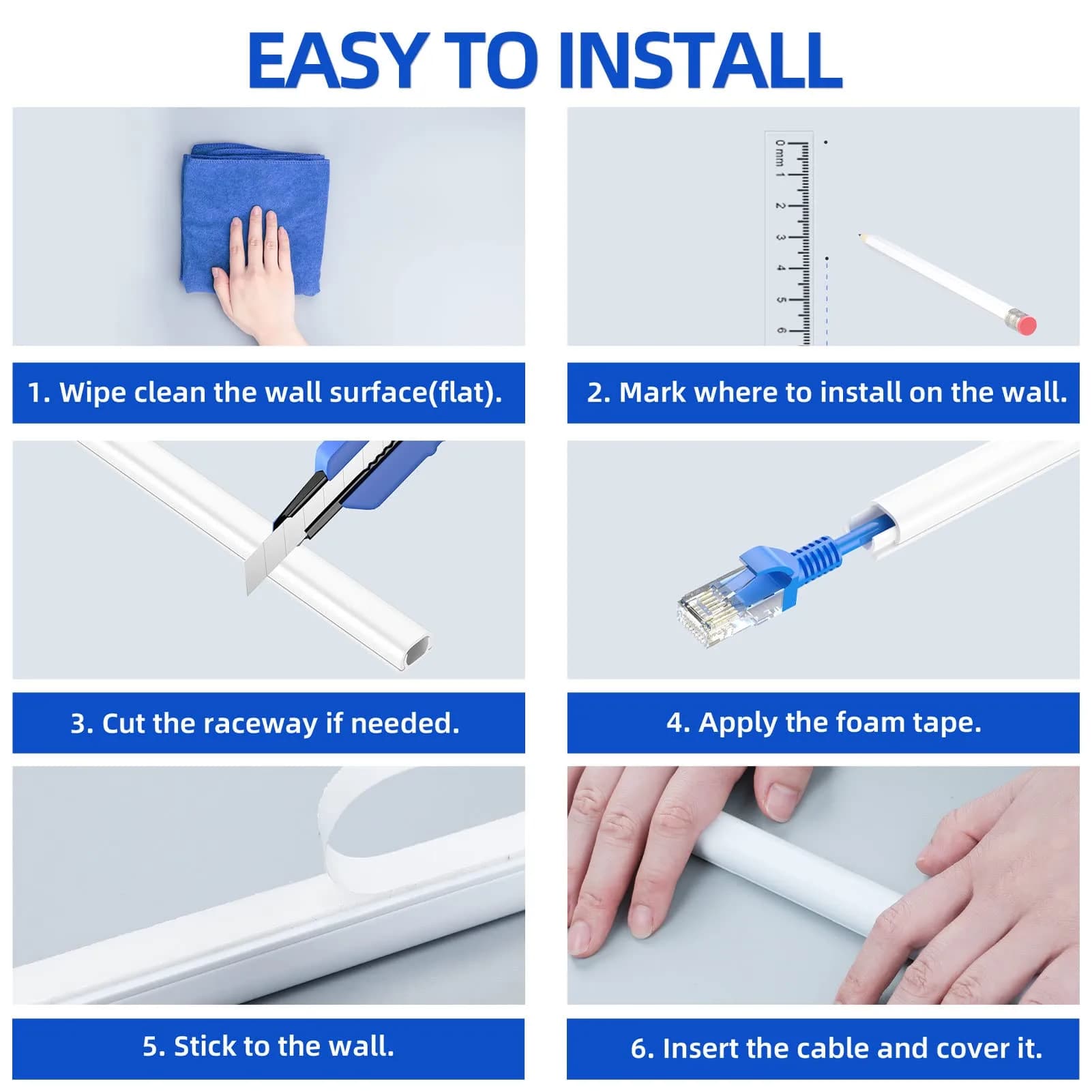Delamu 128in (3.25m) Single Cord Hider for Wall | Easy Install Self-Adhesive Cable Raceway for 1 Mini Cord - view 9