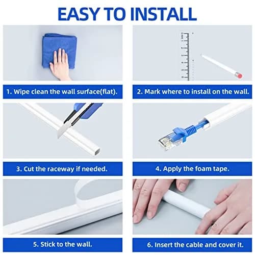 Delamu 128in (3.25m) Single Cord Hider for Wall | Easy Install Self-Adhesive Cable Raceway for 1 Mini Cord thumbnail 9