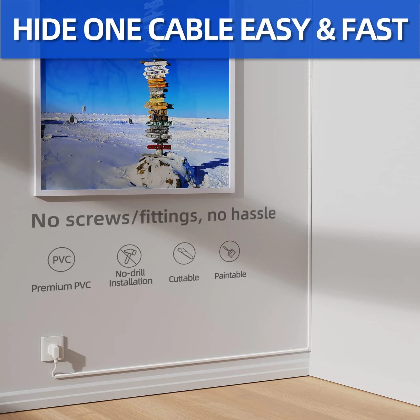 Delamu White Mini Cable Wire Hider for Wall - 128 inches Long - view 3