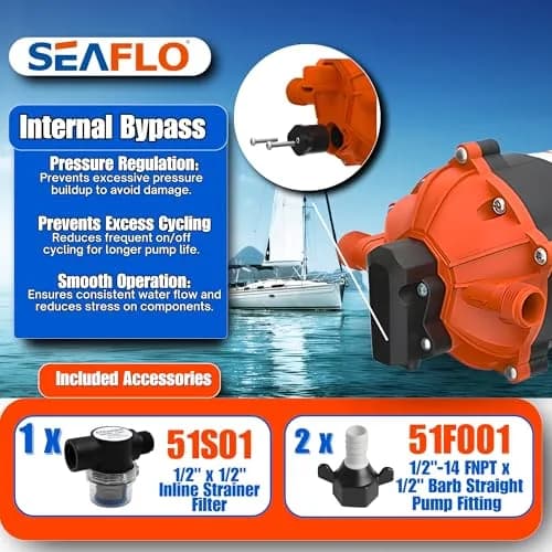 SEAFLO 53-Series DC Diaphragm Water Pump 7.0 GPM 60 PSI | Heavy-Duty, Self-Priming, 4-Year Warranty thumbnail 5