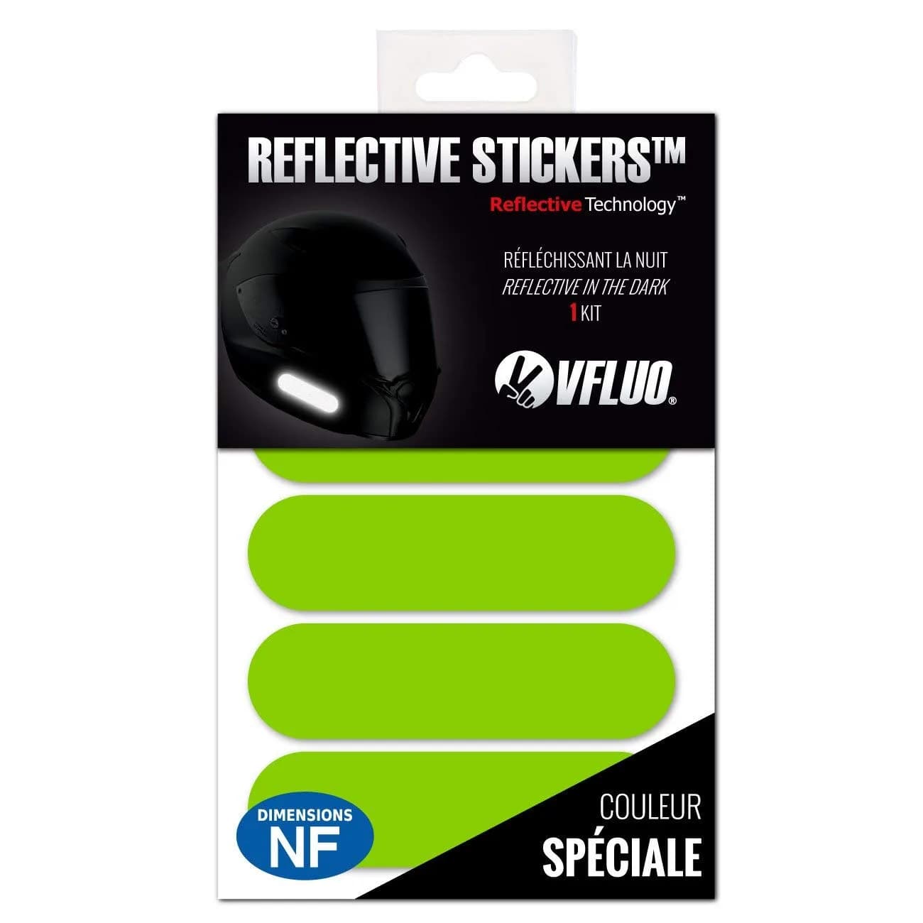 VFLUO Retro Reflective Green Stripes Helmet Stickers Kit | High Visibility 3M Technology - main product image
