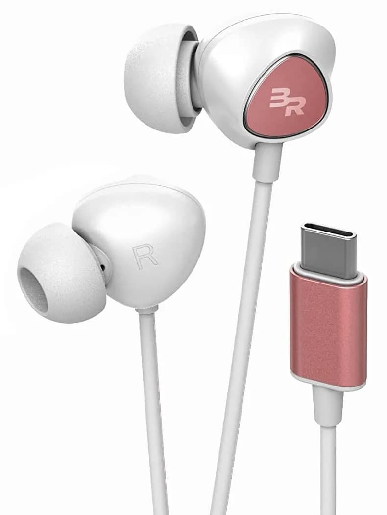 Bolle & Raven Thore USB Type C Earbuds | in Ear Wired Headphones with Microphone Remote | for S21 / S22 / S23 / S24 / S25 Ultra, Pixel 4/5 XL/6/6a/7/8 Pro, iPad Pro - Red — Rose Gold