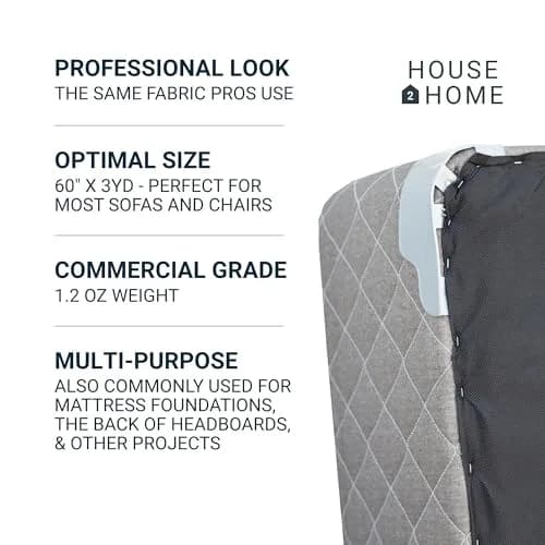 House2Home Cambric Dust Cover Fabric 60in Wide x 3 Yards Long, Black | Upholstery Backing Material for Furniture Repair thumbnail 3