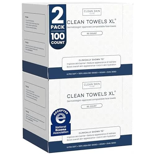 Clean Skin Club Clean Towels XL® 100 Count (Pack of 2) | USDA Biobased Disposable Face Towels thumbnail 1
