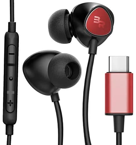 Bolle & Raven Thore USB Type C Earbuds | in Ear Wired Headphones with Microphone Remote | for S21 / S22 / S23 / S24 / S25 Ultra, Pixel 4/5 XL/6/6a/7/8 Pro, iPad Pro - Red thumbnail 1