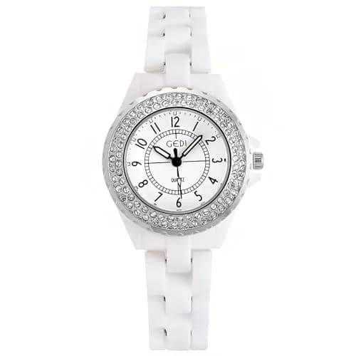 MASTOP Women's Quartz Watch 36mm White Ceramic Bracelet Water-Resistant thumbnail 1