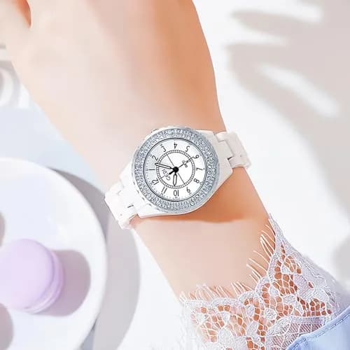 MASTOP Women's Quartz Watch 36mm White Ceramic Bracelet Water-Resistant thumbnail 4