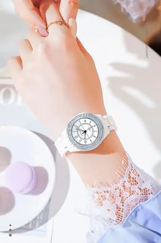 MASTOP Women's Quartz Watch 36mm White Ceramic Bracelet Water-Resistant thumbnail 3