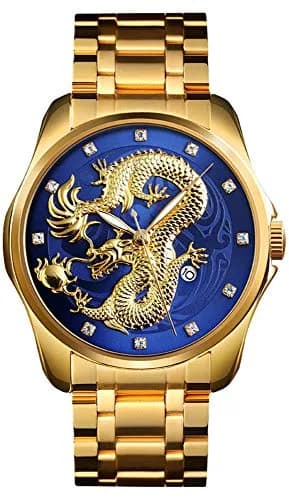 Gosasa Men Luxury Gold Chinese Dragon Carved Dial Diamond Quartz Watch Waterproof 46mm thumbnail 1