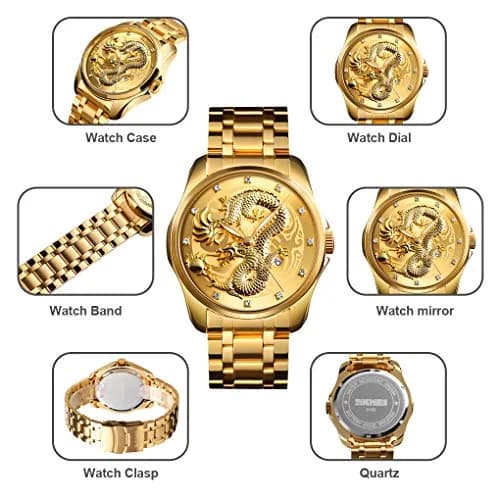 Gosasa Men Luxury Gold Chinese Dragon Carved Dial Diamond Quartz Watch Waterproof 46mm thumbnail 6