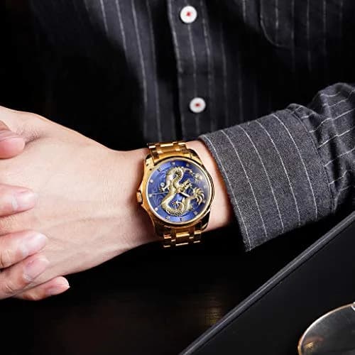 Gosasa Men Luxury Gold Chinese Dragon Carved Dial Diamond Quartz Watch Waterproof 46mm thumbnail 2